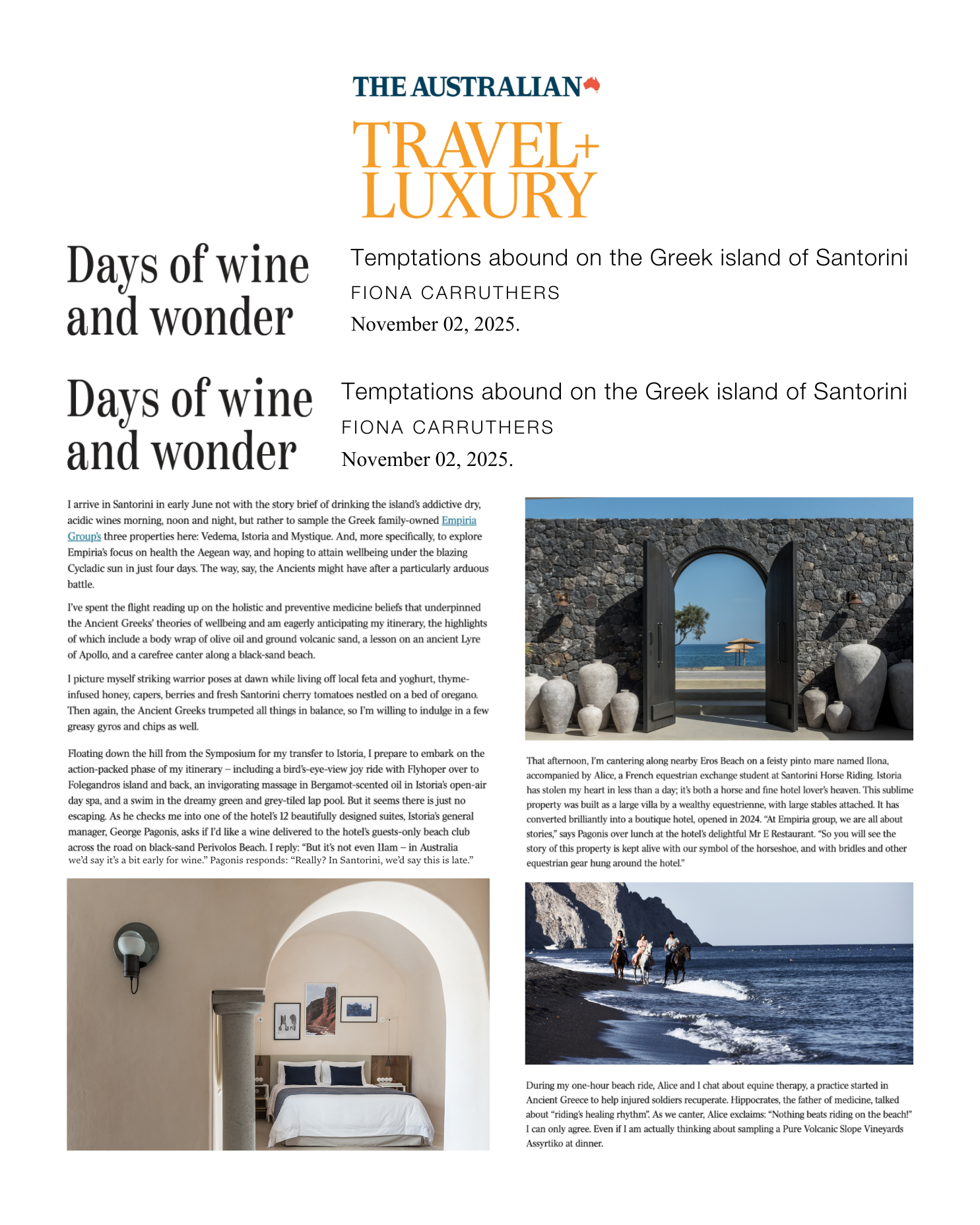 Travel & Luxury (AUS) – Fiona Carruthers – Istoria